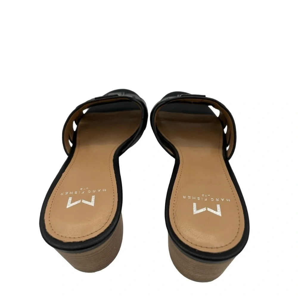 Marc Fisher Debora Black Woven Leather Slip On Slide Sandal Women's Size 7.5